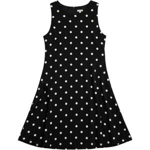 Anne Klein A-Line Dress Womens 14 Black Polka‎ Dot Sleeveless Swing